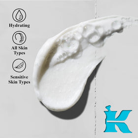 Kiehl's cleanser dispensed as a creamy texture highlighting gentle formula