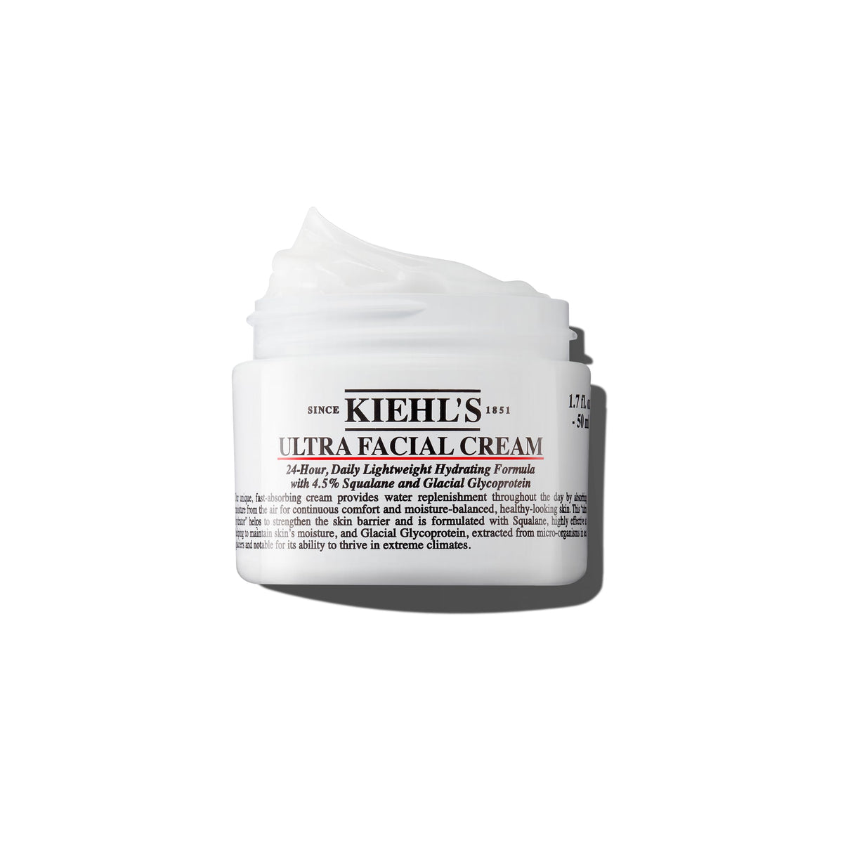 Kiehl's jar front view showing brand and clean moisturizer packaging benefits hydration