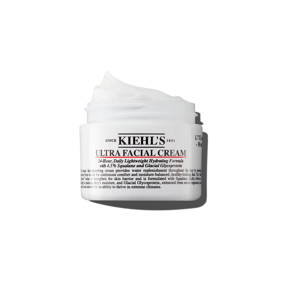 Kiehl's jar front view showing brand and clean moisturizer packaging benefits hydration