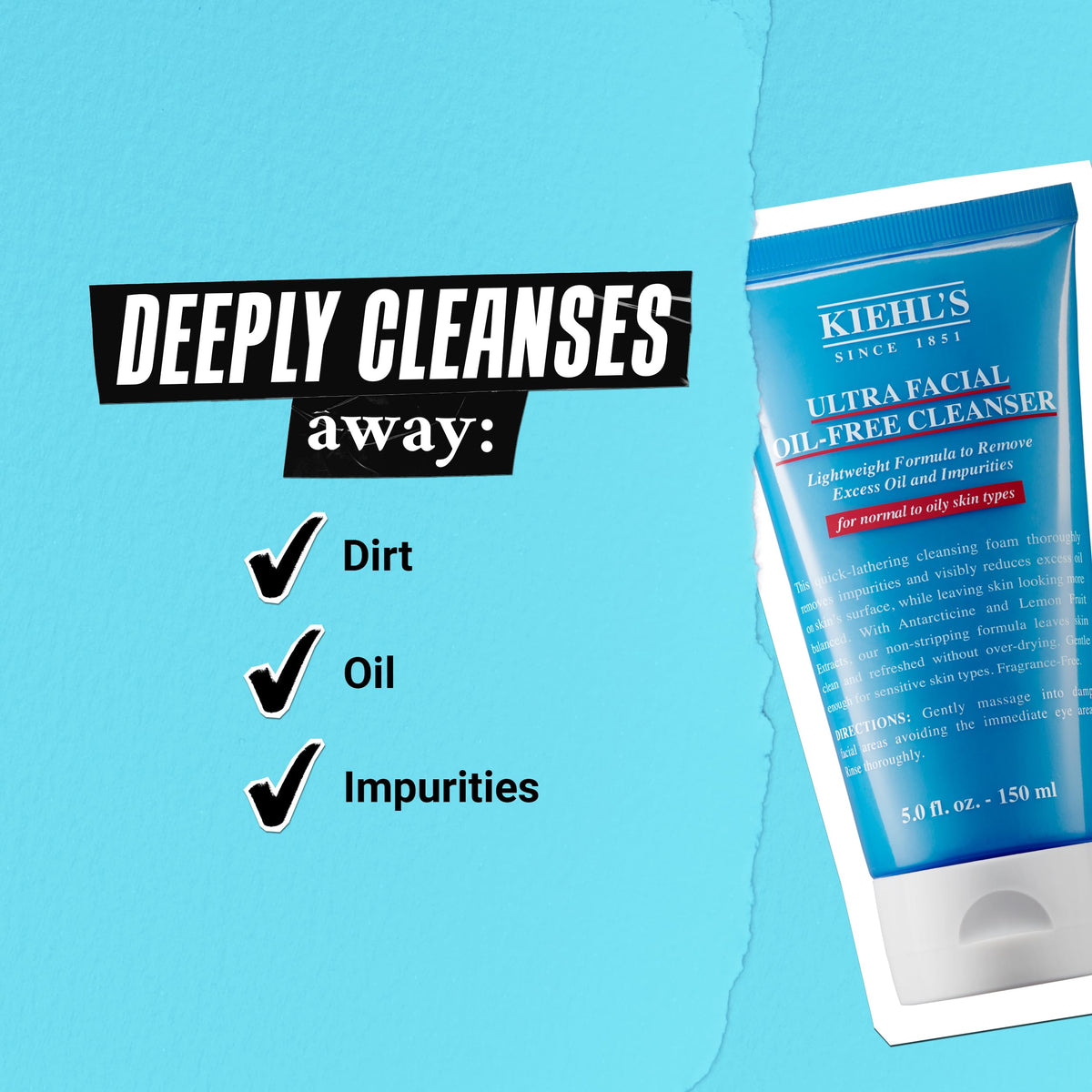 Kiehl's product label close-up highlighting desert plant and lemon fruit extracts for balanced clarity