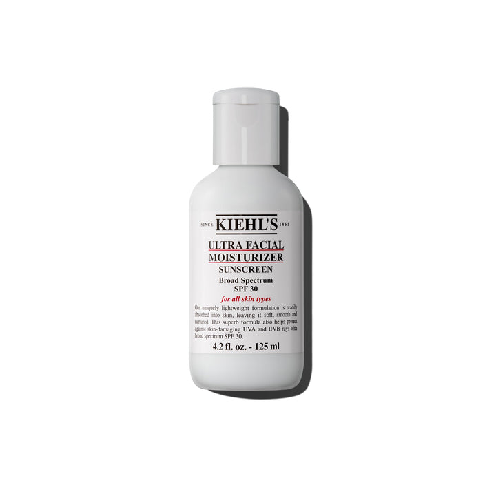Kiehl's front packaging showing SPF 30 and 4.2 fl oz, clear product identity benefit