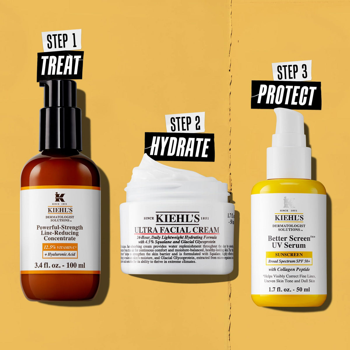 Kiehl's serum on bathroom shelf in routine promoting daily use