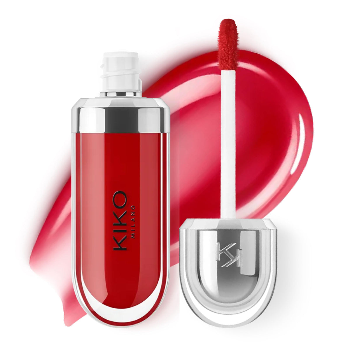 Kiko Milano front tube showing cherry red shade and glossy finish benefit
