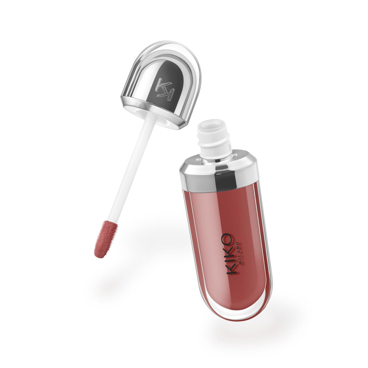 Kiko Milano swatch on lips revealing hydrating, high-shine, plumping effect