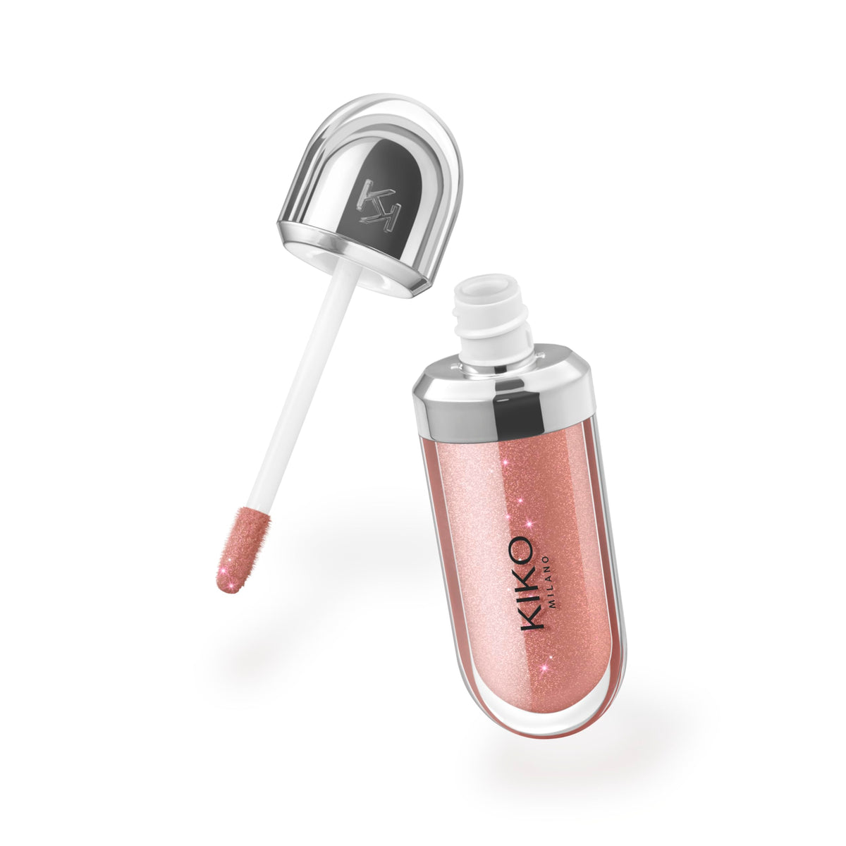 Kiko Milano gloss texture swirl on white background showing glossy, hydrating formula and shine