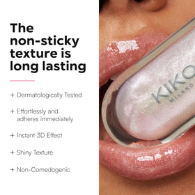 KIKO Milano gloss texture swirled to show non-sticky, hydrating formula finish