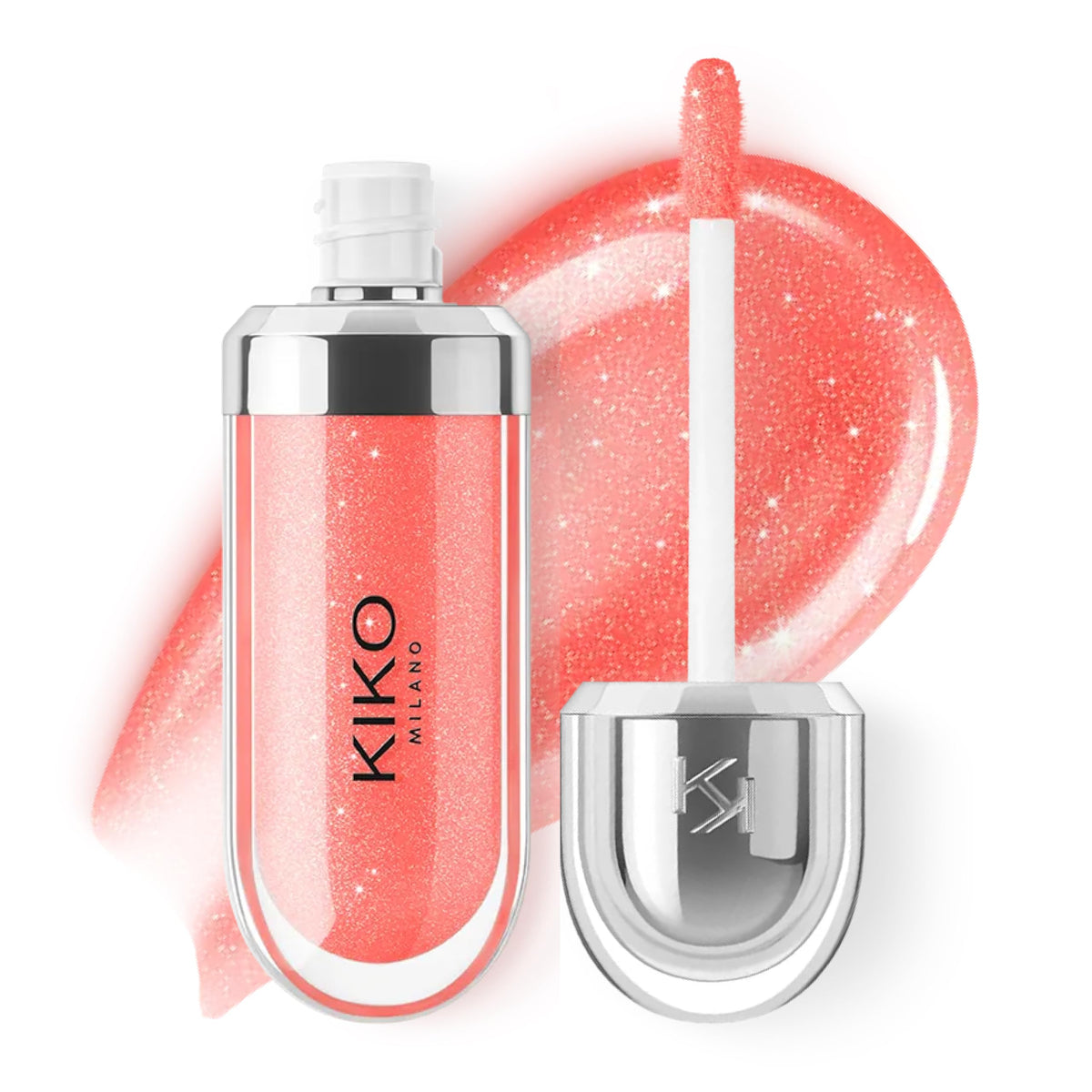 Kiko Milano front packaging showing glossy Soft Coral shade and metallic cap