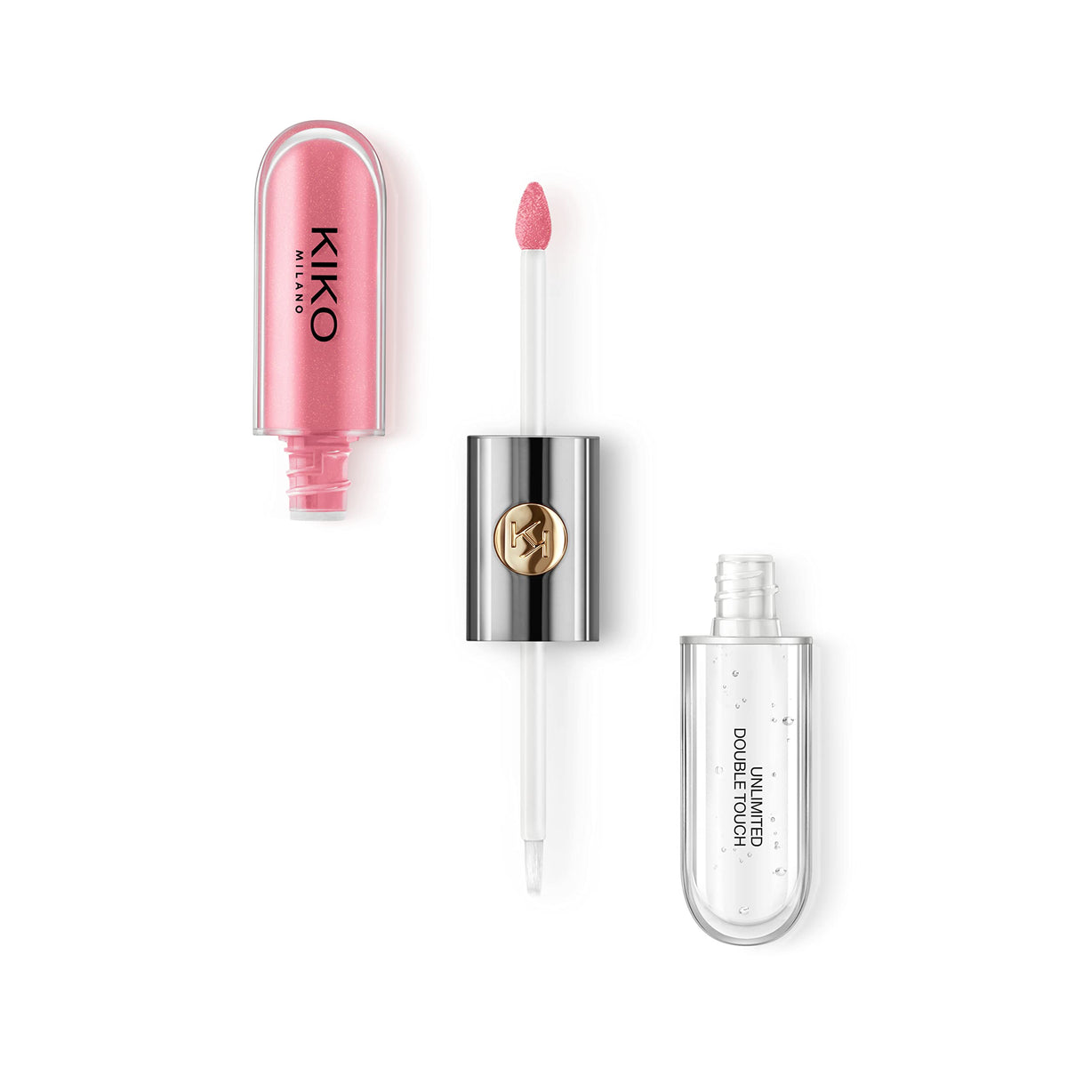 Kiko Milano front packaging showing dual-chamber design and KK monogram benefit long-lasting wear