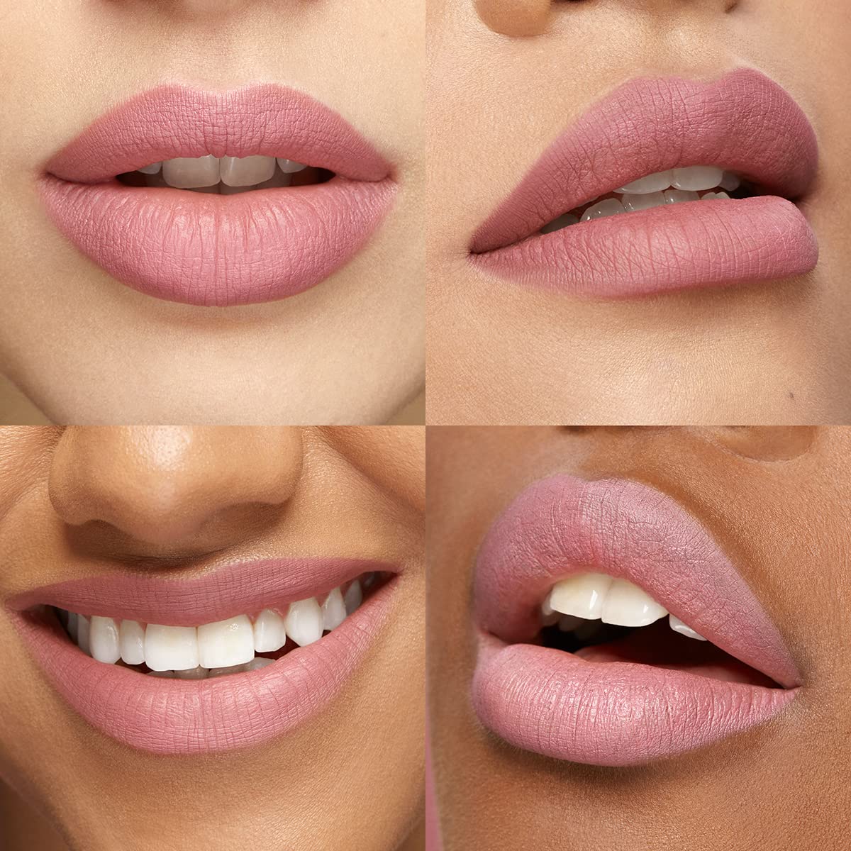 Kiko Milano Unlimited Stylo model smiling to show demi-matte finish and long-lasting wear