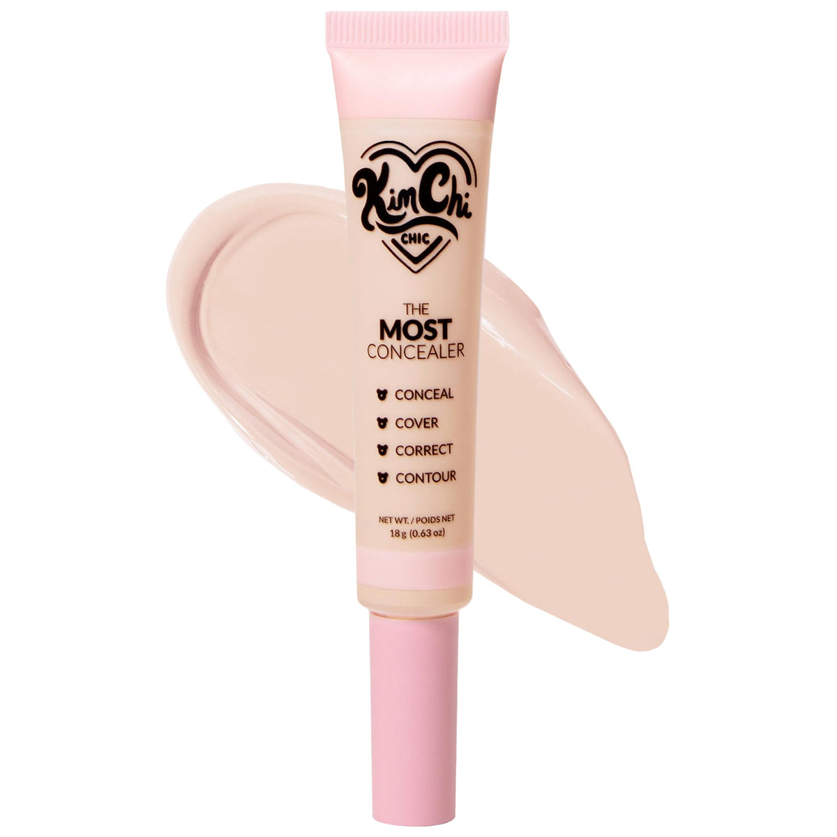KimChiChic concealer front packaging showing shade label and benefits