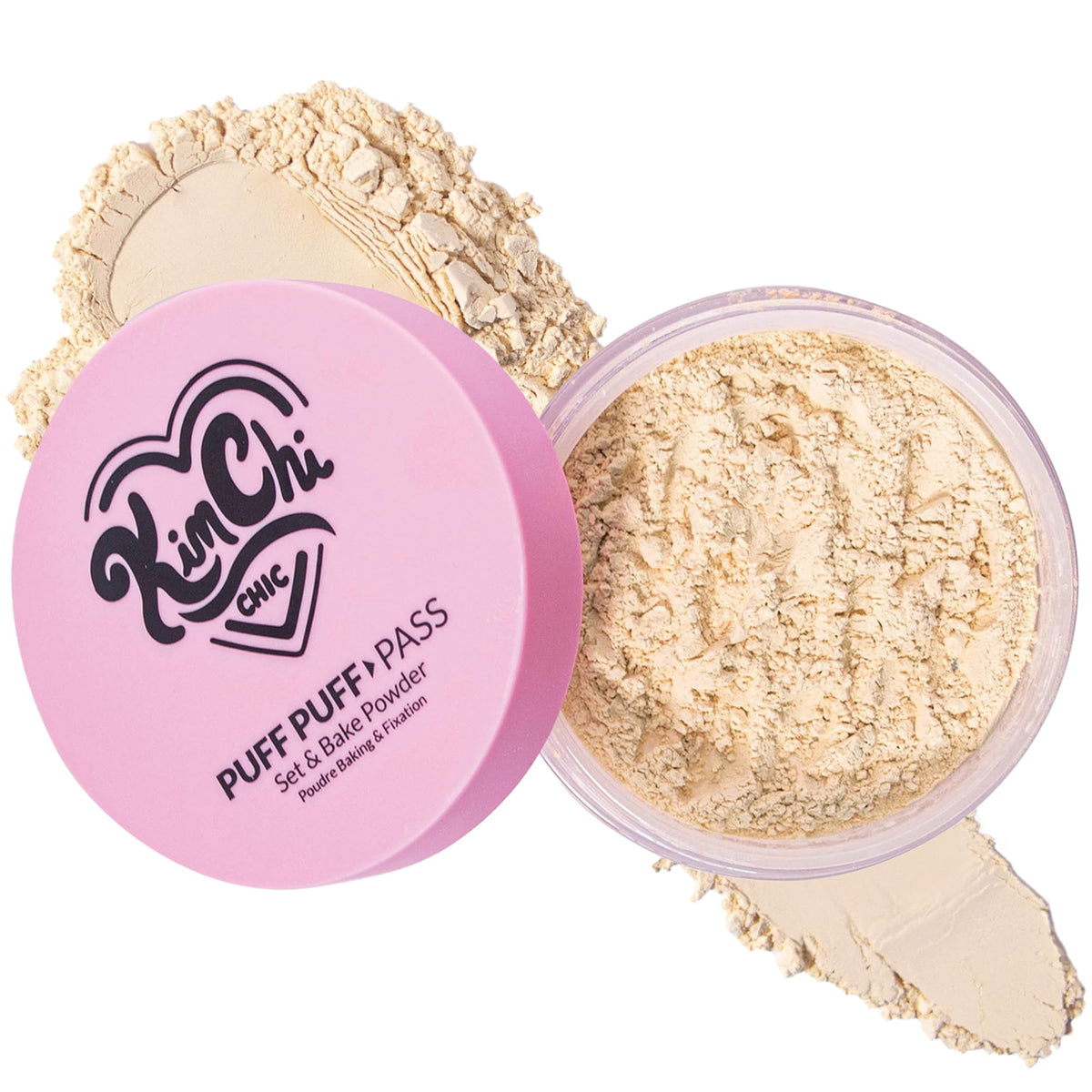 KimChiChic front jar and puff showing compact set and easy application benefit