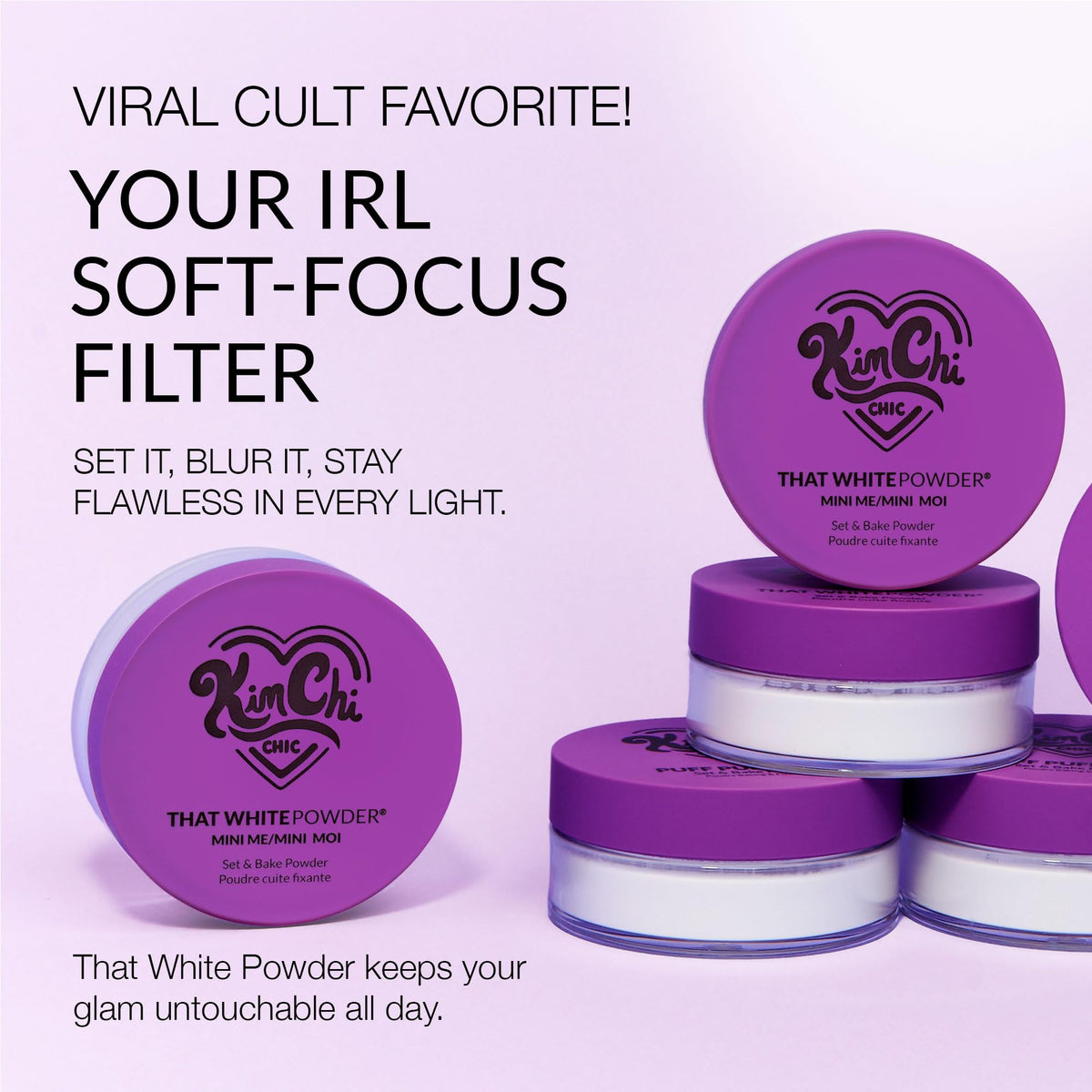 KimChiChic jar in a travel bag on a vanity conveying on-the-go touch-ups