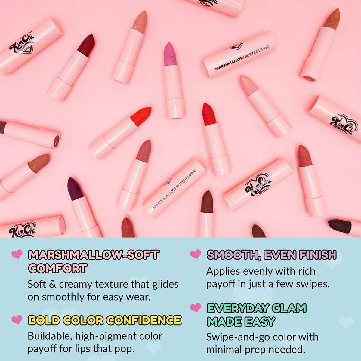 KimChiChic lipstick texture swirl showing creamy marshmallow butter finish and smooth glide