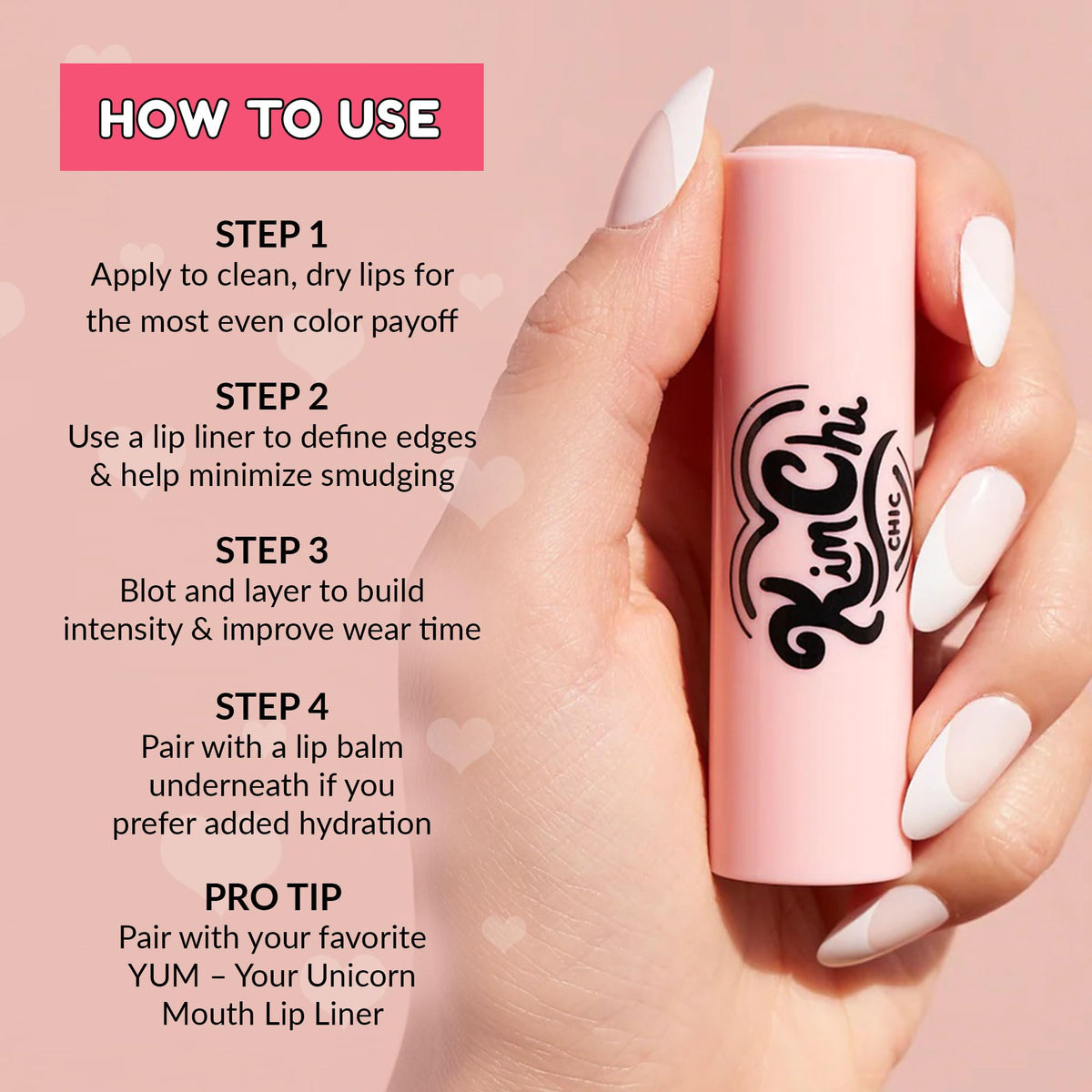 KimChiChic lipstick next to coin showing compact travel-friendly size and portability