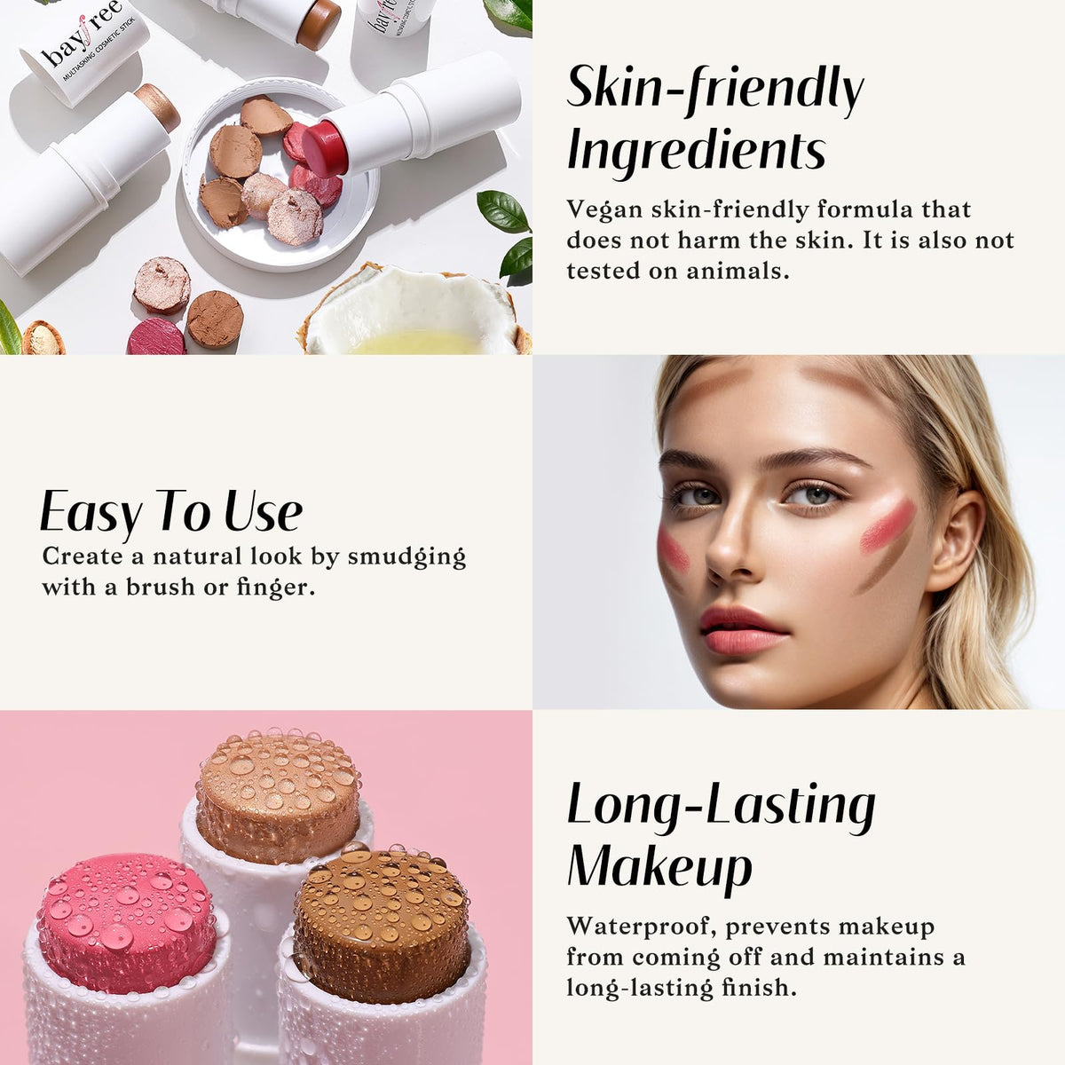 KIMUSE application on cheek demonstrating easy on-the-go blending
