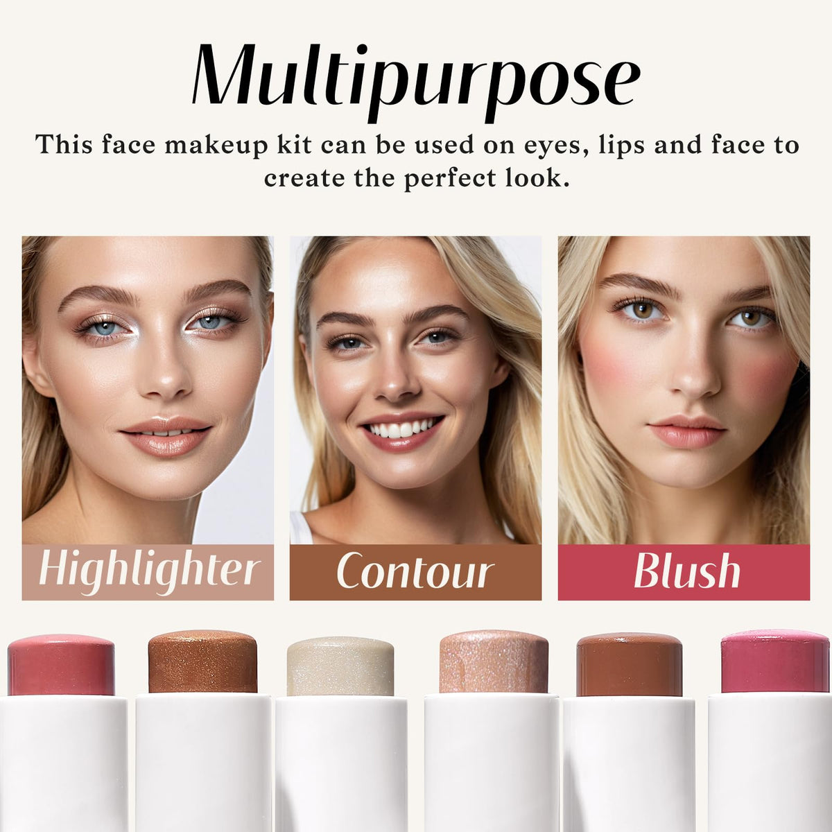 KIMUSE lip and eye demo using sticks for multitasking makeup benefit
