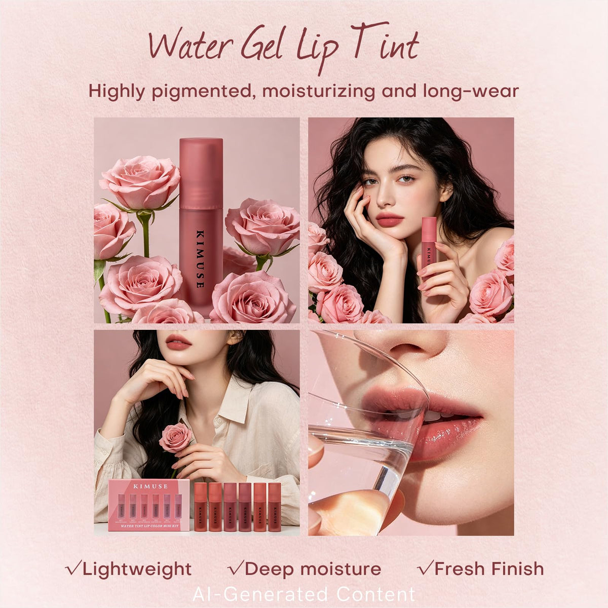 KIMUSE open set top view displaying all six vibrant water gel shades