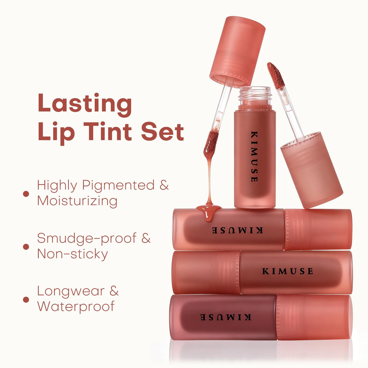 KIMUSE shade swatch array demonstrating pigment and glossy finish
