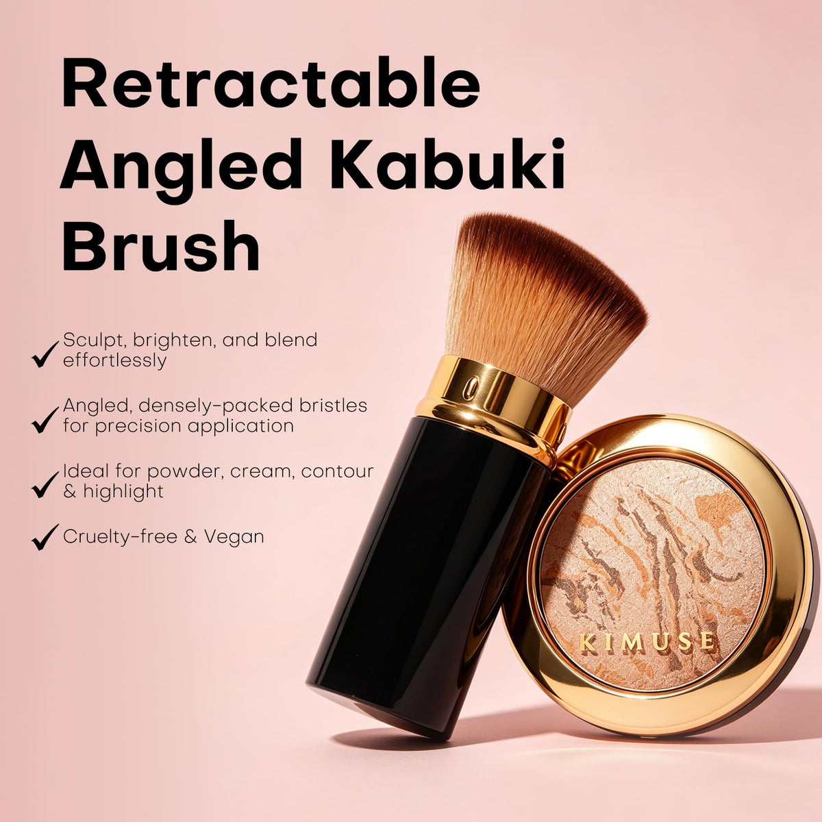 KIMUSE powder texture close-up highlighting smooth baked finish for even coverage
