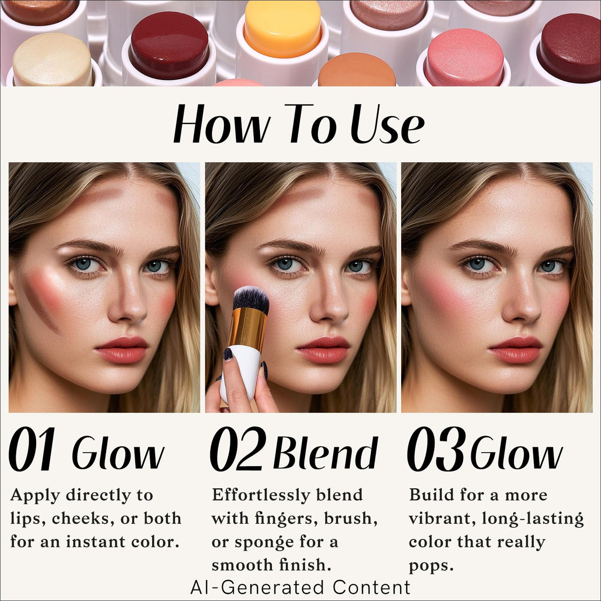 KIMUSE trio with brush flatlay showing convenience and coordinated shades