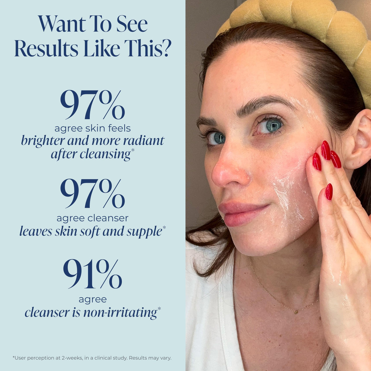 Kind Science cleanser in hand demonstrating gentle application and spread