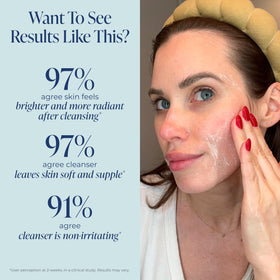 Kind Science cleanser in hand demonstrating gentle application and spread
