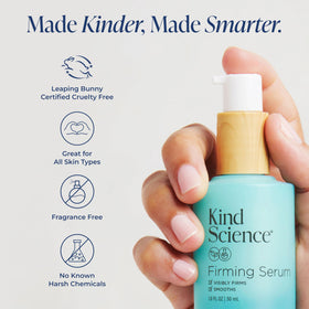 Kind Science serum applied to jawline showing targeted firming and lift