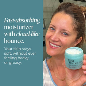 Kind Science jar on bathroom shelf conveying nighttime routine hydration benefit