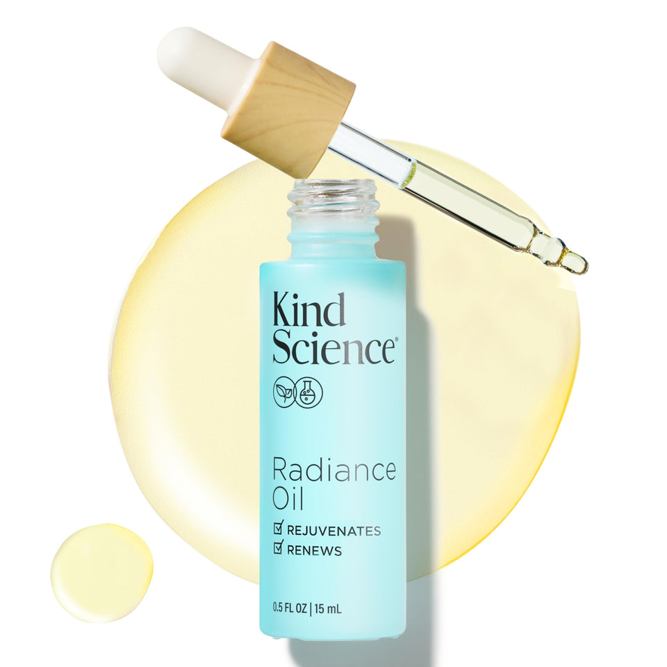 Kind Science front bottle showing radiance face oil and clean packaging benefit