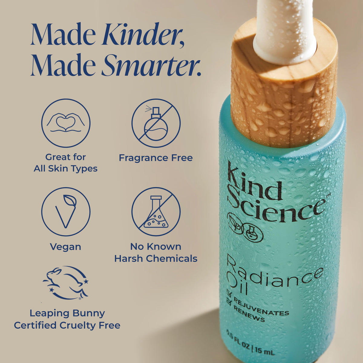 Kind Science oil layered under makeup providing dewy finish benefit