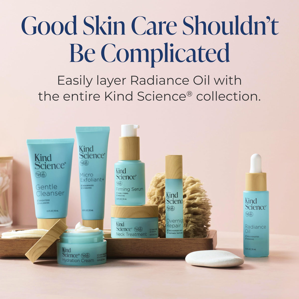 Kind Science oil spread on skin demonstrating lightweight absorption and glow