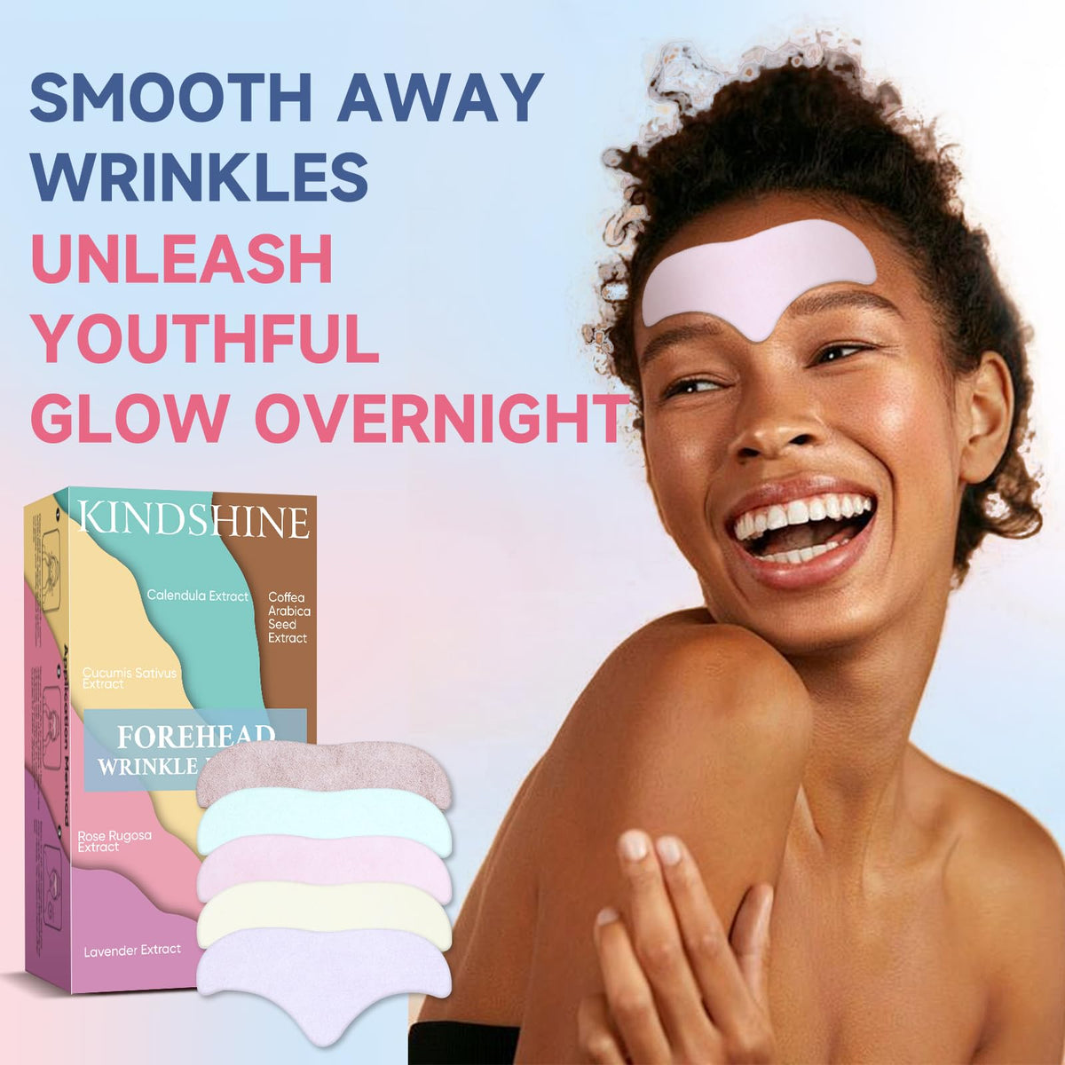 kindshine patch applied on forehead overnight for sustained smoothing benefit
