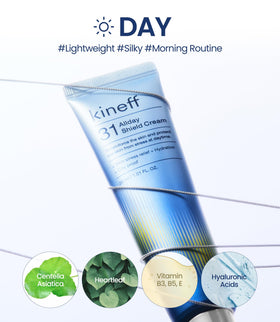 Kineff day cream applied to hand demonstrating easy layering and comfortable wear