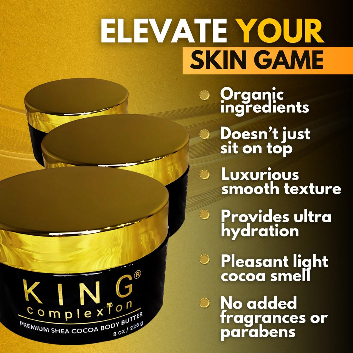 KING Complexion ingredient close-up of shea and cocoa butter for natural hydration