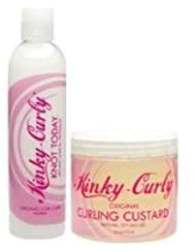 Kinky Curly styling in use on damp curls delivering definition and hold