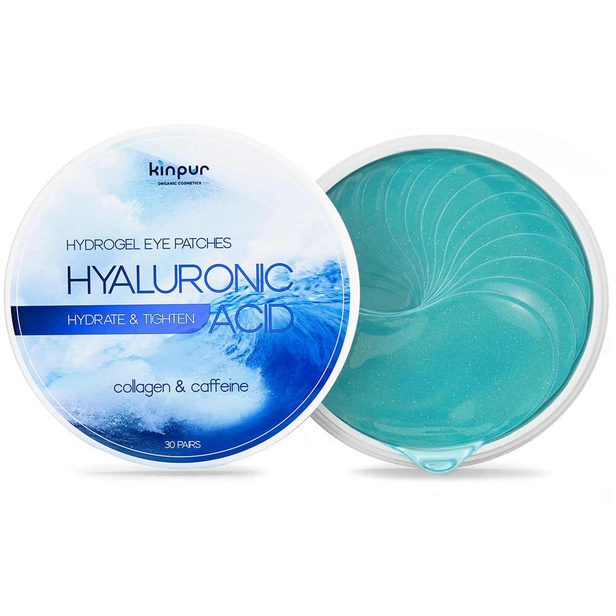KINPUR front packaging showing 60 blue under eye patches and benefits