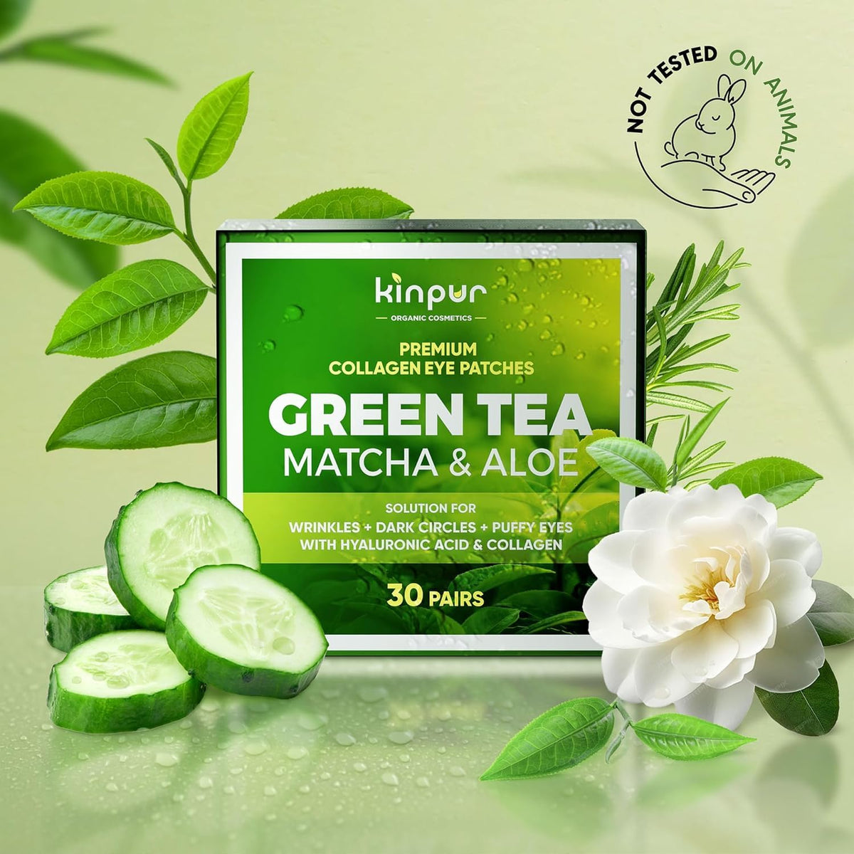 KINPUR patch applied under eye showing cooling depuffing effect