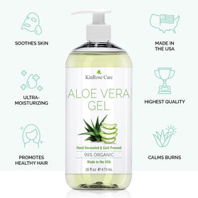 KinRose Care clear aloe gel texture closeup, highlighting pure cold‑pressed quality