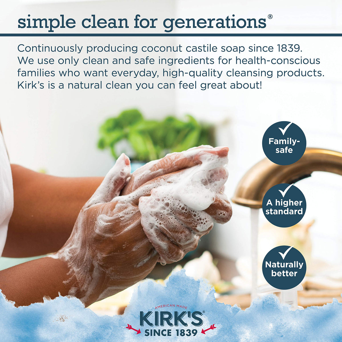 Kirk's soap in bathroom lifestyle scene promoting everyday use