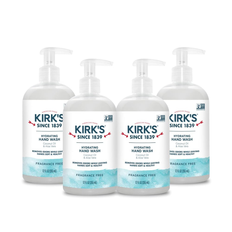 Kirk's front packaging 12oz pump showing product and brand benefits