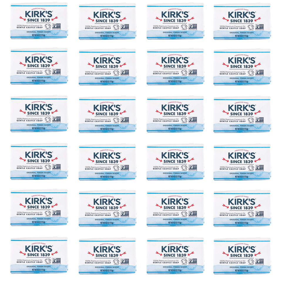 Kirk's front packaging showing pack of 24 and fresh scent benefit