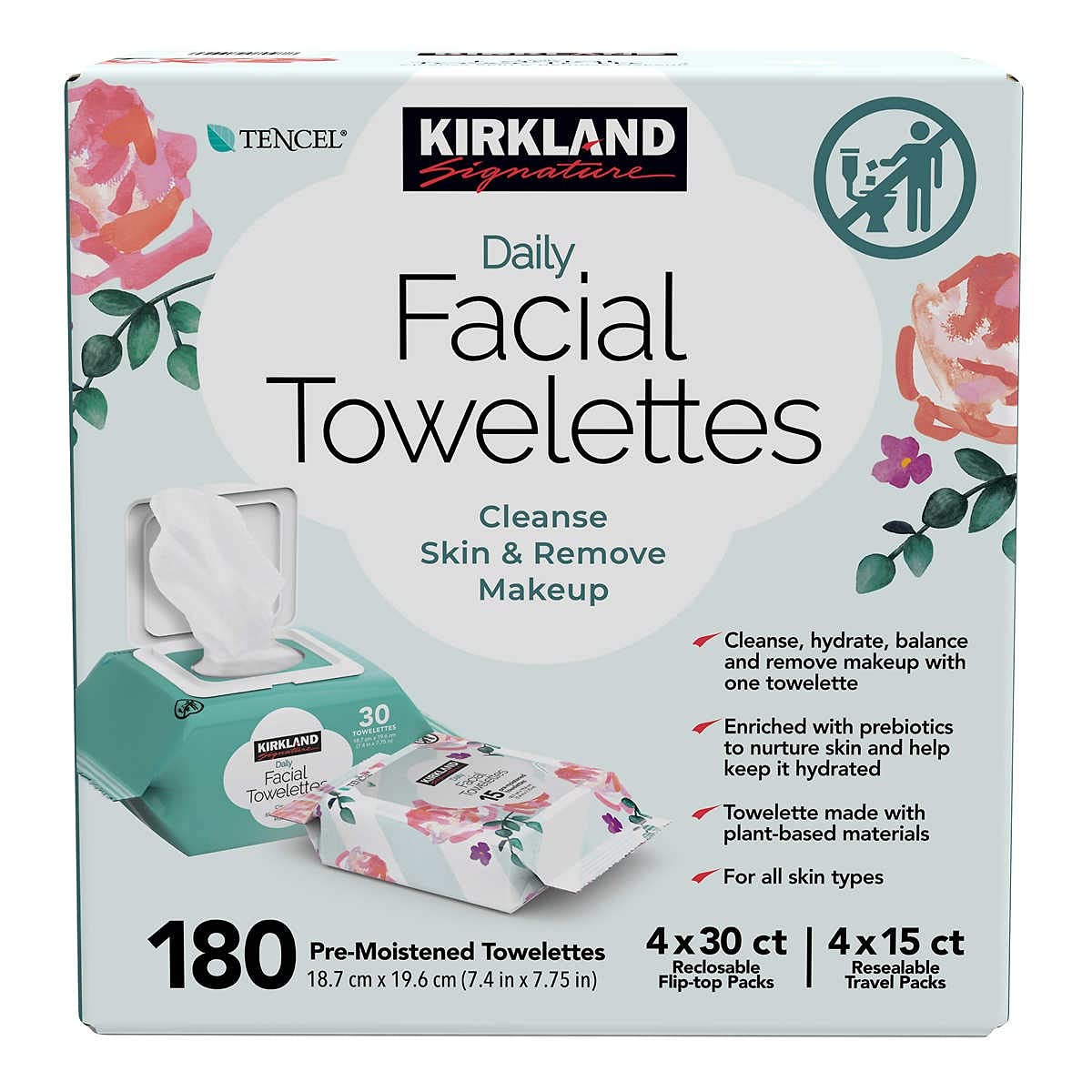 Lifestyle scene with Kirkland Signature towelettes on bathroom counter for quick everyday refresh