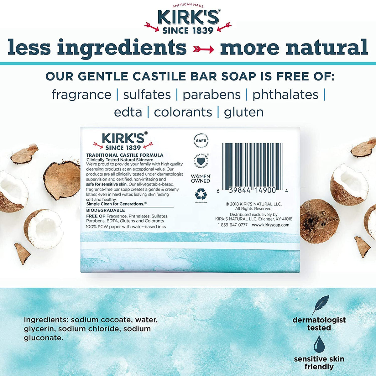 Kirk's bar creating rich lather in hand for easy rinsing benefit