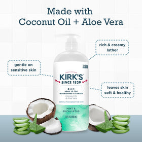 Kirk's label mint and eucalyptus detail highlighting natural essential oil scent