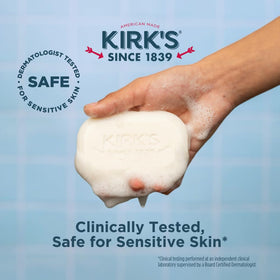Kirk's bar size next to hand for scale and travel-friendly benefit