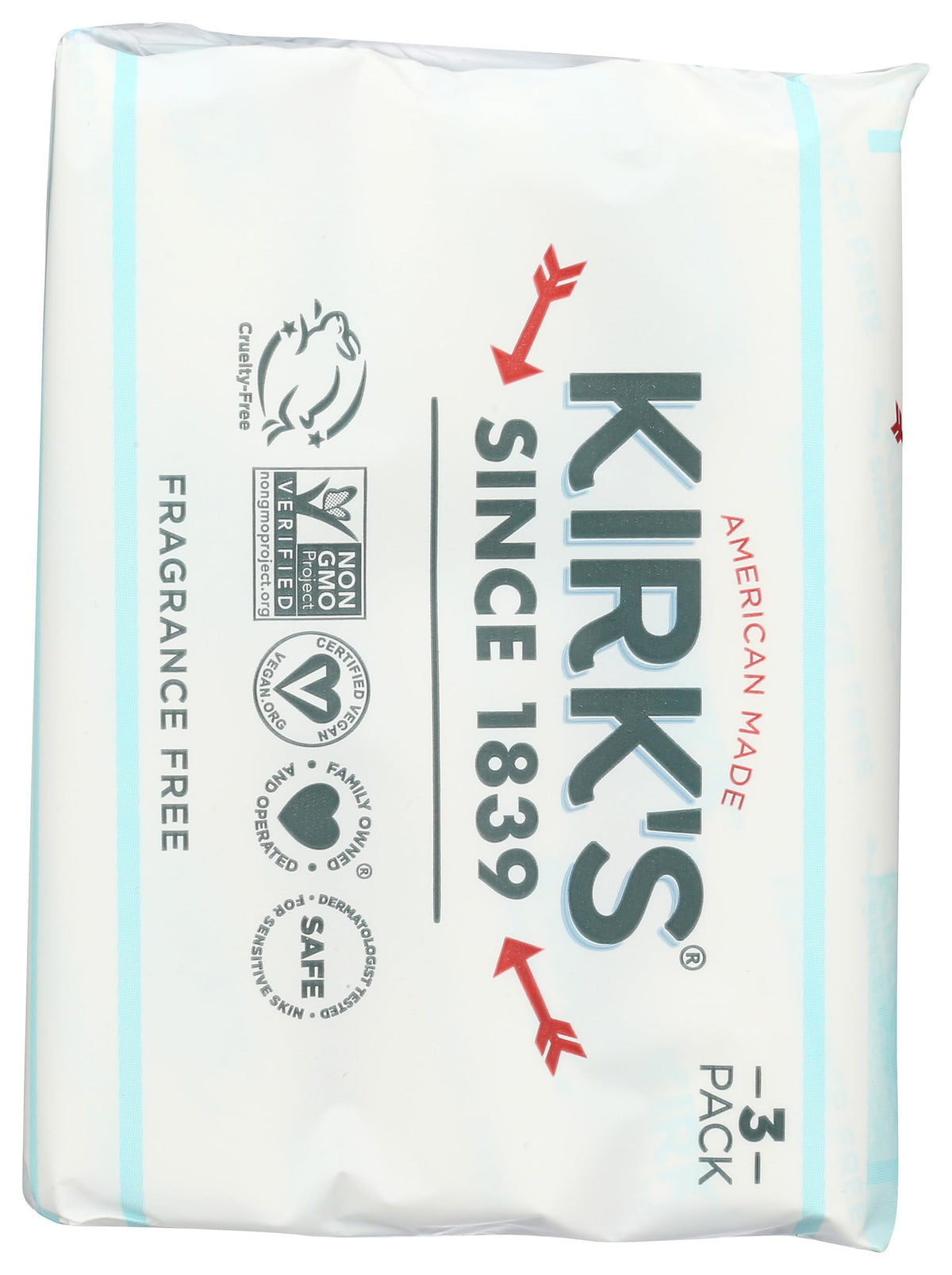 Kirk's bars on bathroom shelf emphasizing unscented family-friendly use