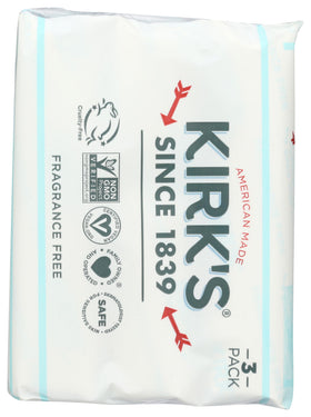 Kirk's bars on bathroom shelf emphasizing unscented family-friendly use