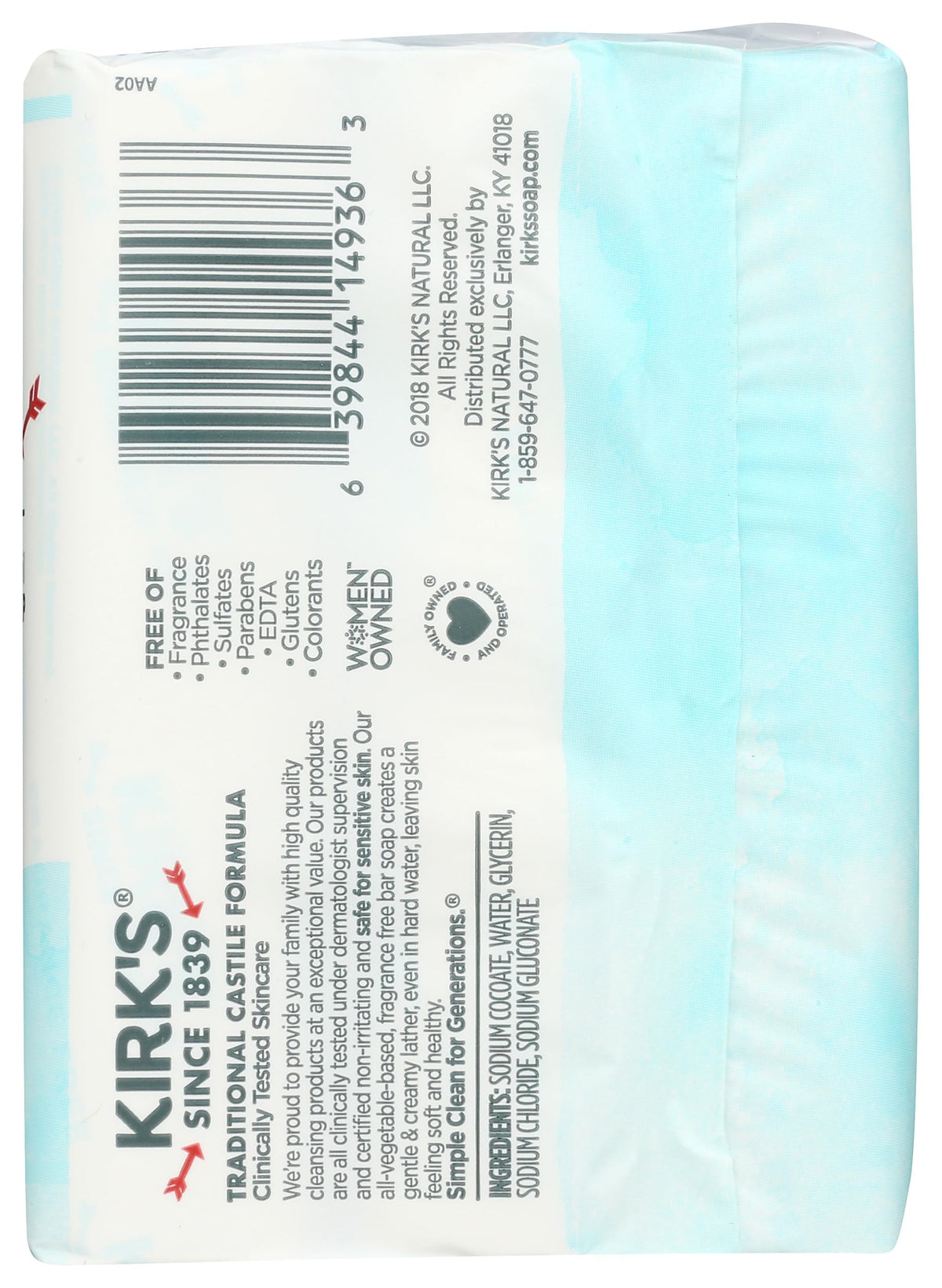 Kirk's three-bar pack beside a ruler illustrating the 4 oz. travel-friendly size