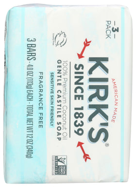 Kirk's single 4 oz. castile bar close-up showing smooth edges for gentle use