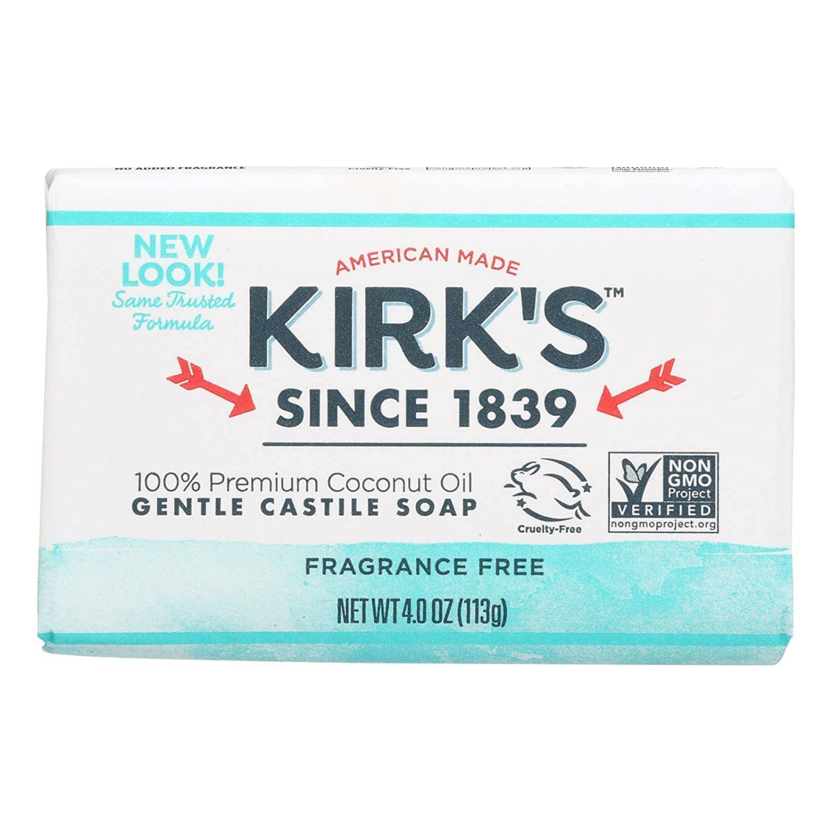 Kirk's front packaging 24-bar multi-pack showing value and fragrance-free benefit